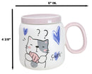 Whimsical Cat Holding Taiyaki Fish 16oz Ceramic Mug Cup With Lid And Glass Straw