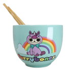 Furrybones Teal Blue Uni Rainbow Unicorn Porcelain Bowl With Chopsticks Set