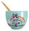 Furrybones Teal Blue Uni Rainbow Unicorn Porcelain Bowl With Chopsticks Set