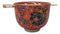 Colorful Spring Flowers Ceramic Donburi Ramen Soup Red Bowl With Chopsticks Set