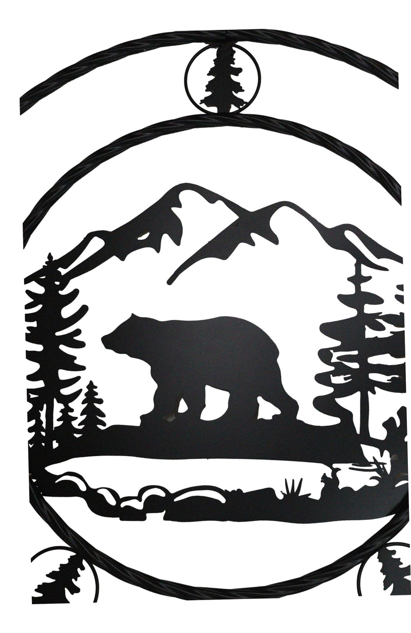 24"Dia Rustic Western Black Bear By Mountains Pine Forest Metal Wall Circle Sign