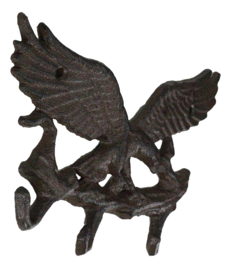 Cast Iron Rustic American Patriotic Bald Eagle 3-Peg Coat Keys Leash Wall Hooks