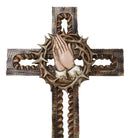 Praying Hands With Crown of Thorns Faux Wooden Rustic Cutout Wall Cross