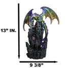 Large Rainbow Dragon On Castle Statue With Wyrmling In Egg LED Light Glass Ball