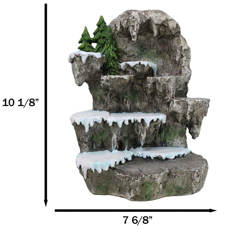 Snow Capped Wolf Den Rocky Cave Lair With Pine Trees LED Display Stand Sculpture