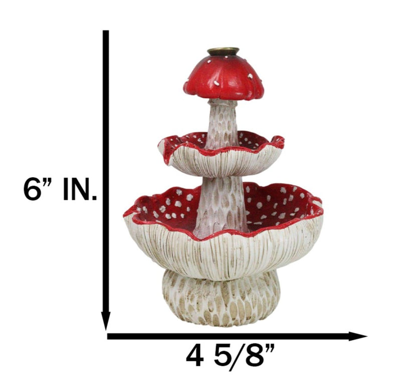 Enchanted Fairy Garden Red 3 Tiered Toadstool Mushrooms Backflow Incense Burner