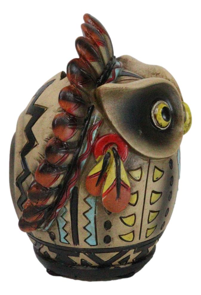 Southwestern Colorful Tribal Native Indian Owl Chief With Headdress Money Bank