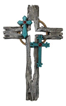 Rustic Western Faux Distressed Wood Rope Wreath Turquoise Layered Wall Cross