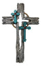 Rustic Western Faux Distressed Wood Rope Wreath Turquoise Layered Wall Cross