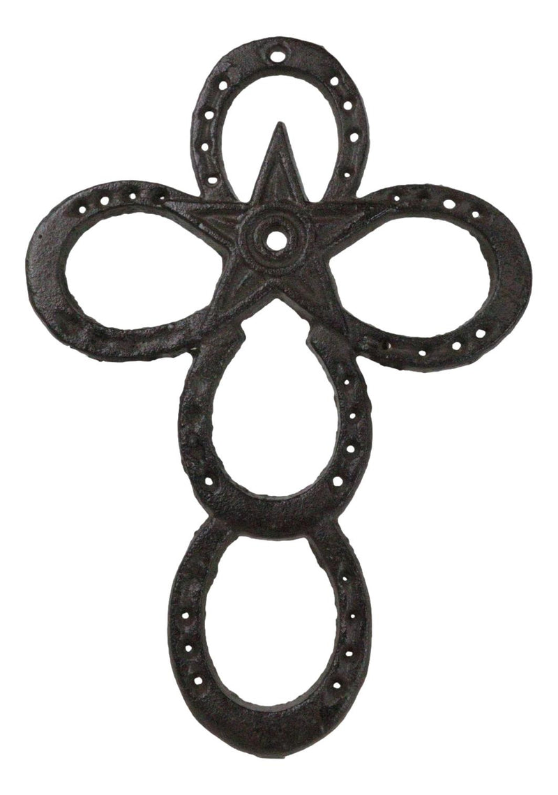 Cast Iron Rustic Western Horseshoes And Lone Star Christian Wall Cross Plaque