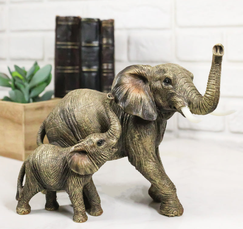 Jungle Stroll Safari Savanna Elephant Father And Calf Walking Alongside Figurine