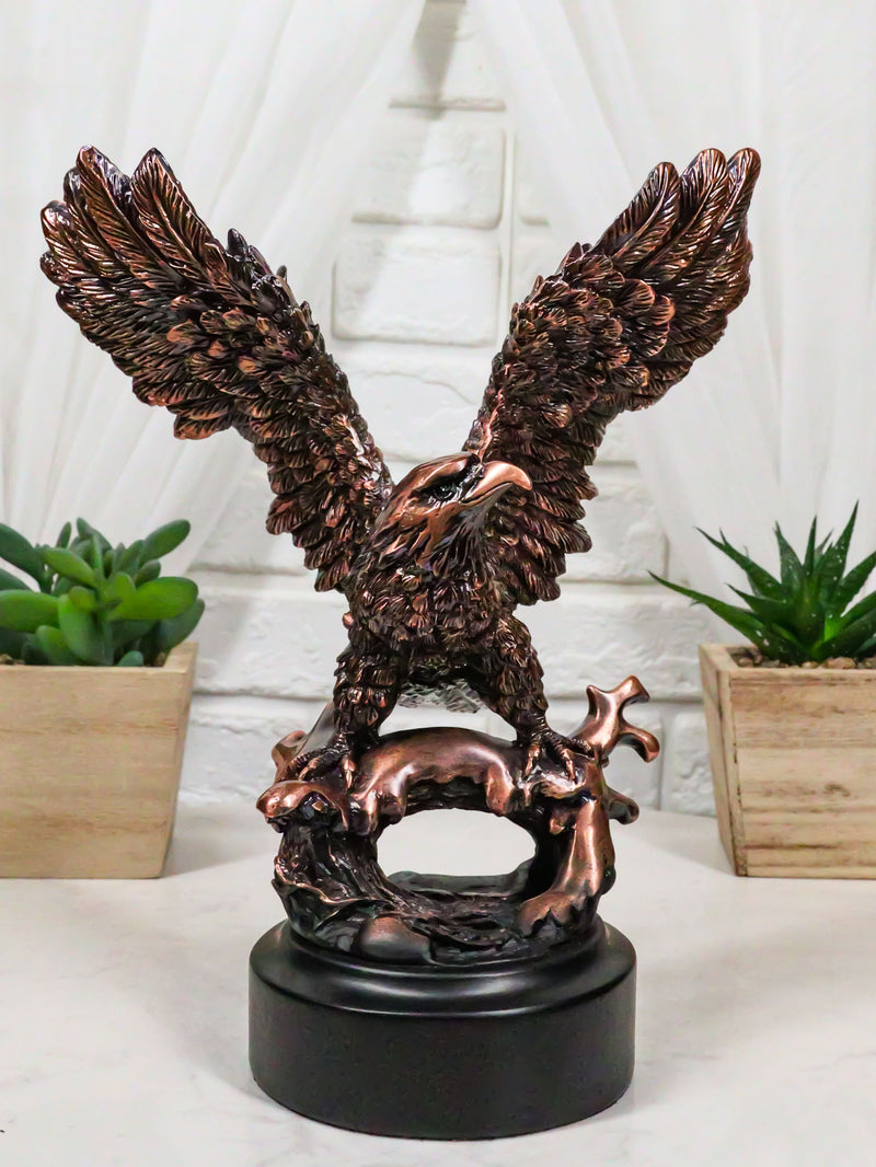 Wings Of Glory Bald Eagle Perching On Tree Bronzed Resin Figurine With Base