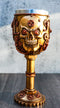 Golden Steampunk Mechanical Gearwork Skull Face Wine Goblet Drink Chalice Cup