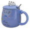 Blue Calico Cat Love Star Coffee Mug Cup With Spoon And Kitten Knob Lid 15oz