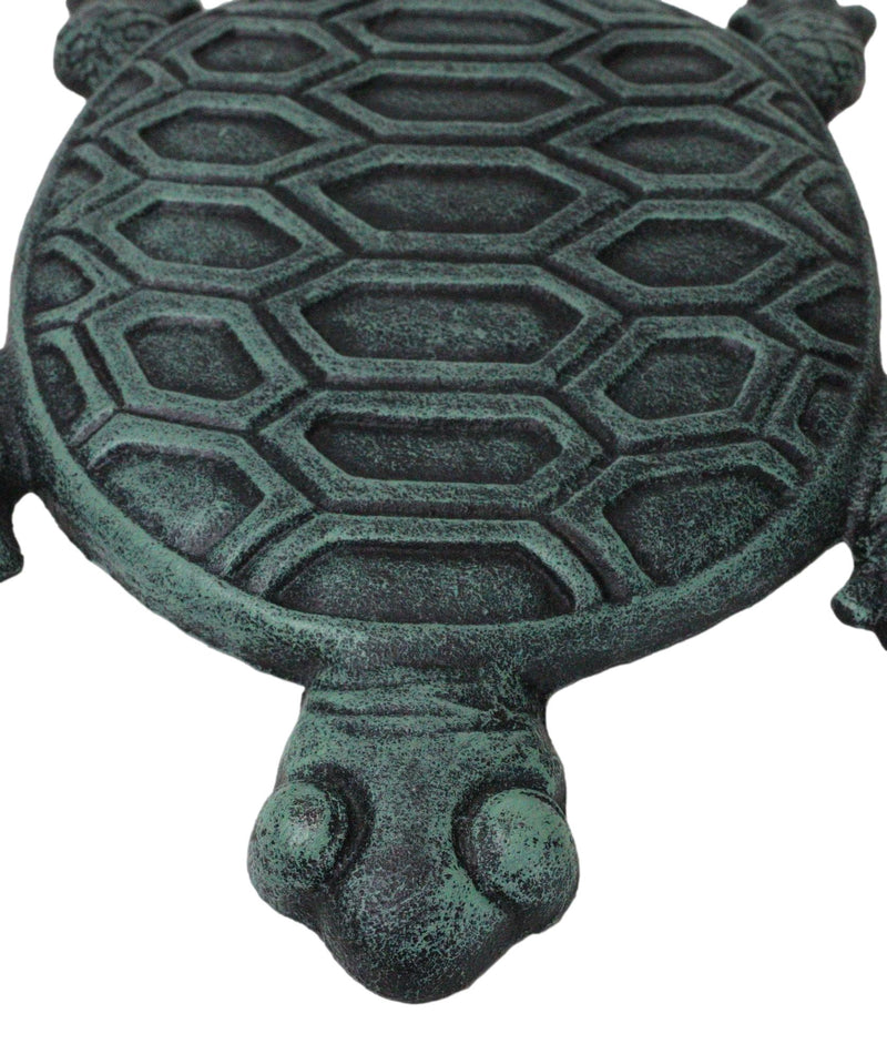 Pack Of 4 Cast Iron Verdigris Marine Sea Turtle Shell Garden Stepping Stones