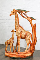 Safari Savannah Giraffe Family In Scenic Forest Faux Wooden Cutout Figurine