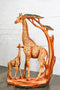 Safari Savannah Giraffe Family In Scenic Forest Faux Wooden Cutout Figurine