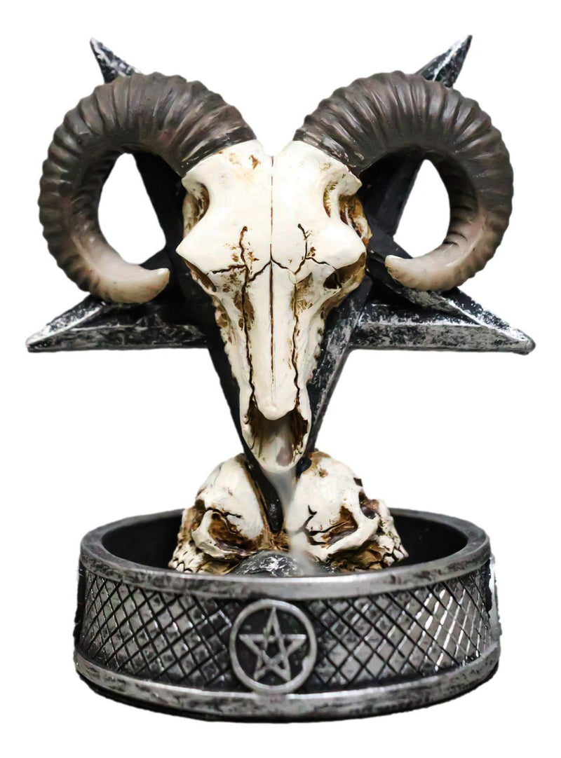 Gothic Ram Skull Inverted Pentagram On Skulls Grave Backflow Incense Cone Burner