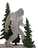 Myth Legend Sasquatch Big Foot by Pine Trees Wooden Silhouette Cutout Sculpture