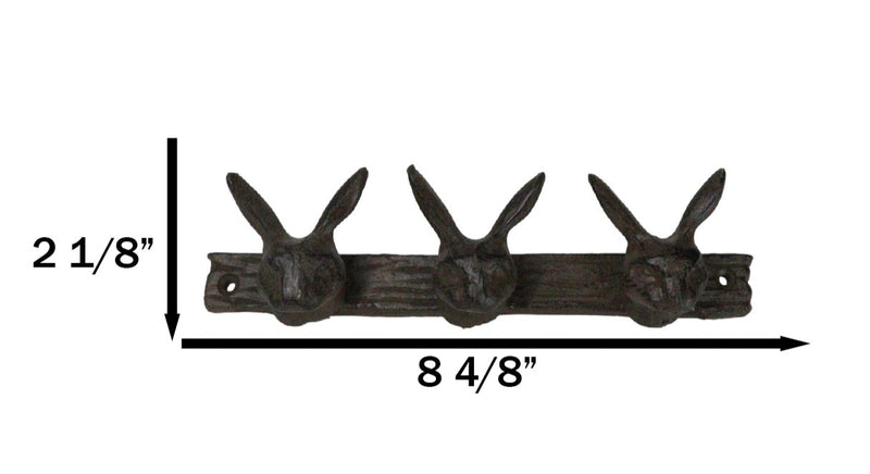 Cast Iron Whimsical 3 Bunny Rabbit Hares Multi Point Wall Coat Hooks Decor