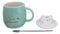 Whimsical Green Chubby Feline Kitty Cat Cup Mug With Lid And Stirring Spoon