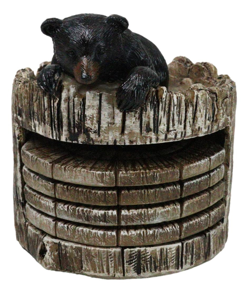 Western Rustic Forest Peeking Black Bear Tree Ring Paw Coasters And Holder Set