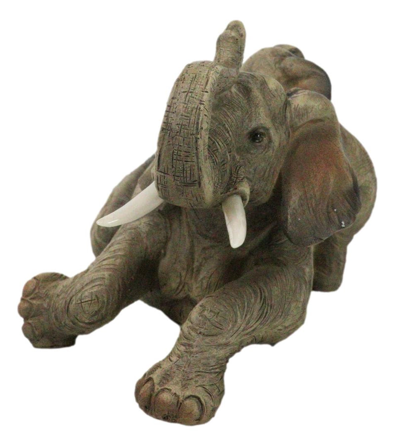 Wildlife Jungle Play Safari Savanna Elephant Father and Calf Resting Figurine