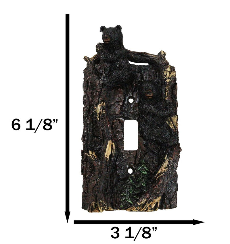 Set of 2 Rustic Forest Black Bears Climbing Tree Single Toggle Switch Covers