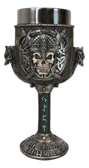 Valhalla Viking Warlord Skull Dragon Longship With Rune Symbols 6oz Wine Goblet