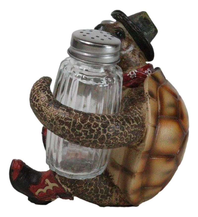 Rustic Western Cowboy Sea Turtle Hugging Salt And Pepper Shakers Holder Figurine