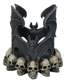 Gothic Cathedric Twin Bats On Graveyard of Skulls Candle Or Wine Bottle Holder