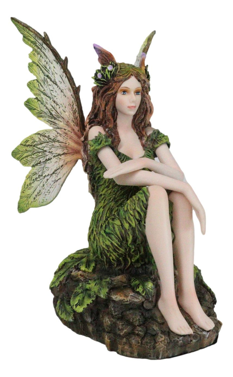 Sitting Pretty Tribal Elf Pixie Earth Fairy in Green Foliage Dress Figurine