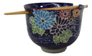 Purple Colorful Flowers In Wind Ceramic Donburi Ramen Bowl With Chopsticks Set