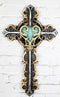 Rustic Turquoise Heart With Floral Scrollwork And Heart Spike Nails Wall Cross