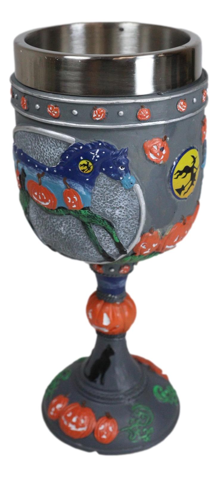 Trail Of Painted Ponies Pumpkin Patch Halloween Night Sky Horse Wine Goblet