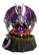 Metallic Purple Silver Volcano Dragon Mother Guarding LED Lighted Egg Figurine