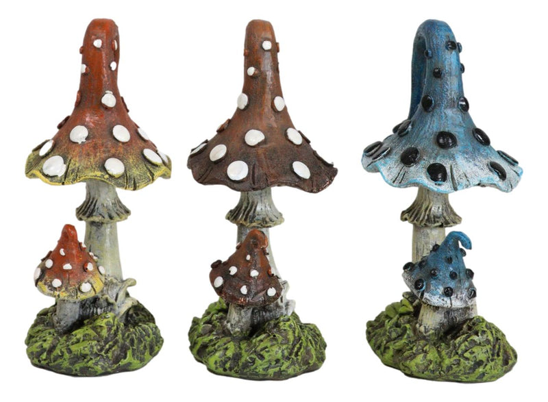 Colorful Fae Magical Toadstool Mushrooms With Baby Shroom Figurine Set Of 3