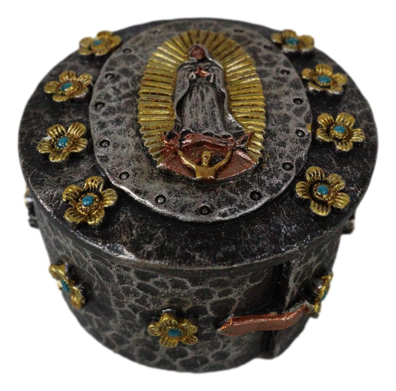 Our Holy Lady Of Guadalupe Mother Mary Decorative Round Jewelry Rosary Box