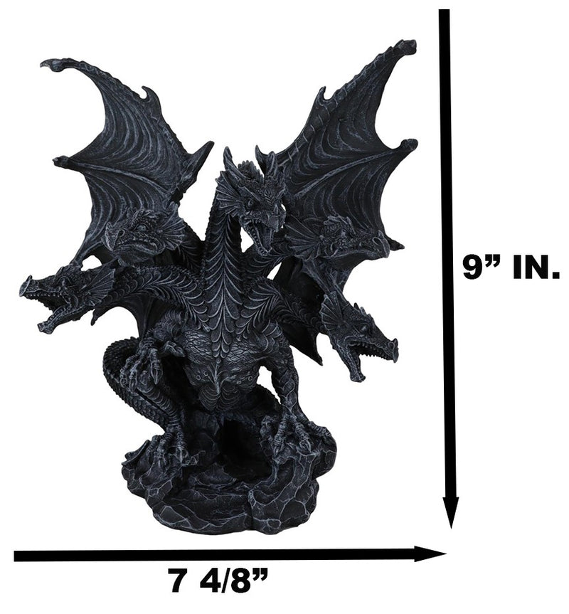 Gothic Faux Stone Ancient Legendary Five Headed Dragon Hydra Roaring Figurine