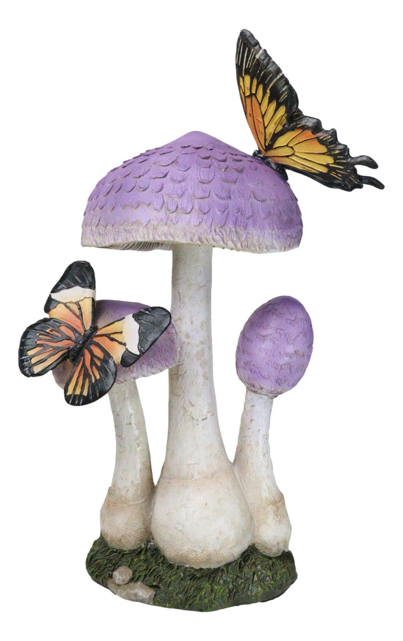 Enchanted Fairy Garden Purple Toadstool Mushrooms Monarch Butterflies Figurine