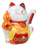 Japanese Lucky Charm White Beckoning Cat Maneki Neko With Waving Arm Statue 10"