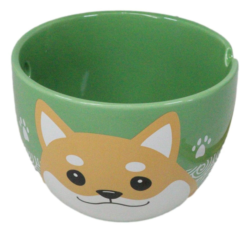 Green Japanese Shiba Inu Dog Ceramic Donburi Ramen Soup Bowl With Chopsticks Set