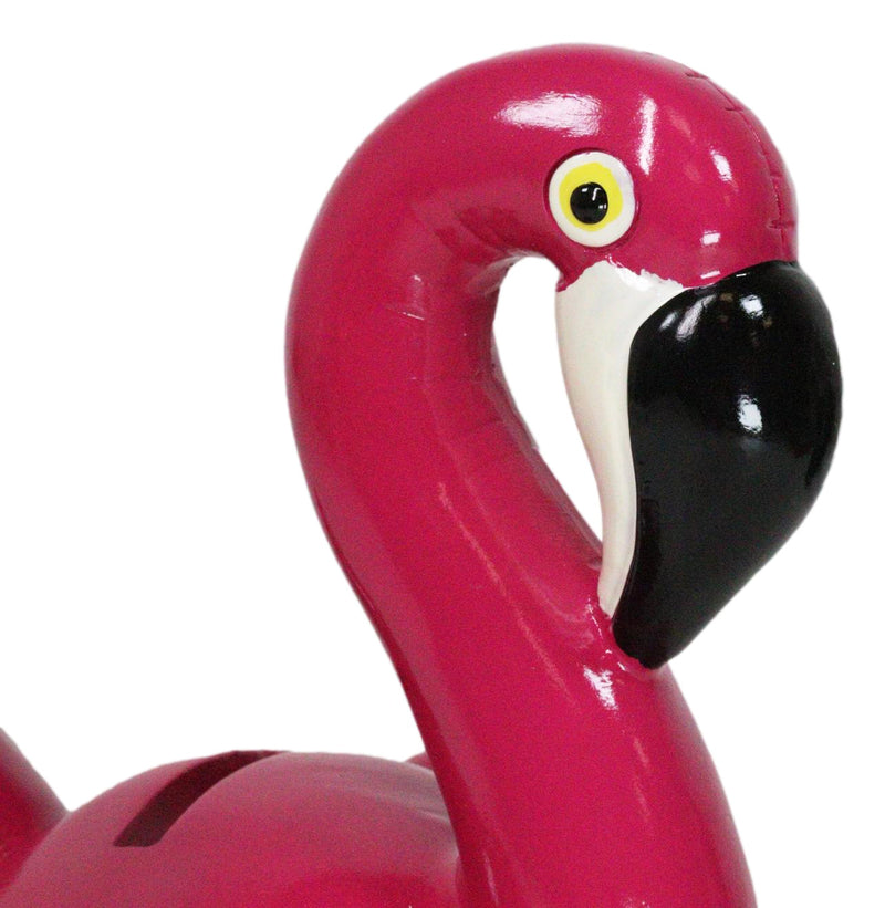 Whimsical Magenta Tropical Wading Bird Flamingo Money Piggy Coin Bank Figurine