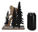 Myth Legend Sasquatch Big Foot by Pine Trees Wooden Silhouette Cutout Sculpture