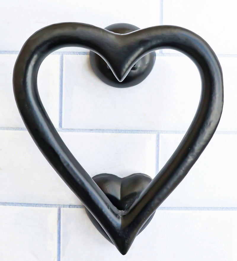 Cast Iron Black Love Heart Shaped Abstract Art Decorative Door Knocker Accent