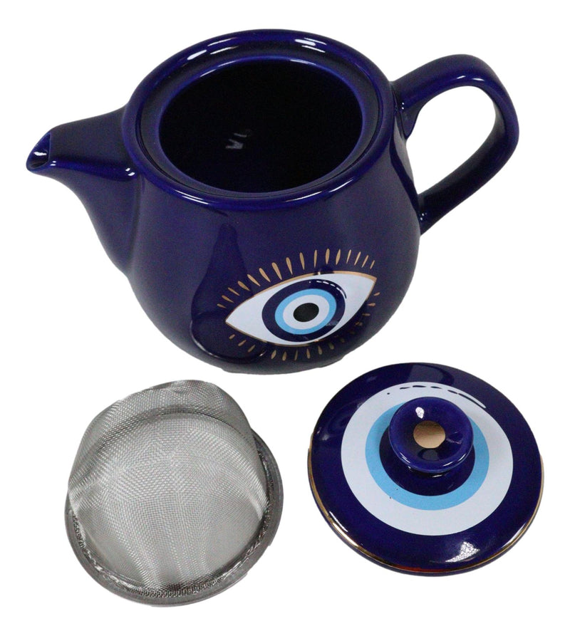 Blue Gothic Alchemy Porcelain Wicca Evil Eye Of Providence Protection Tea Pot