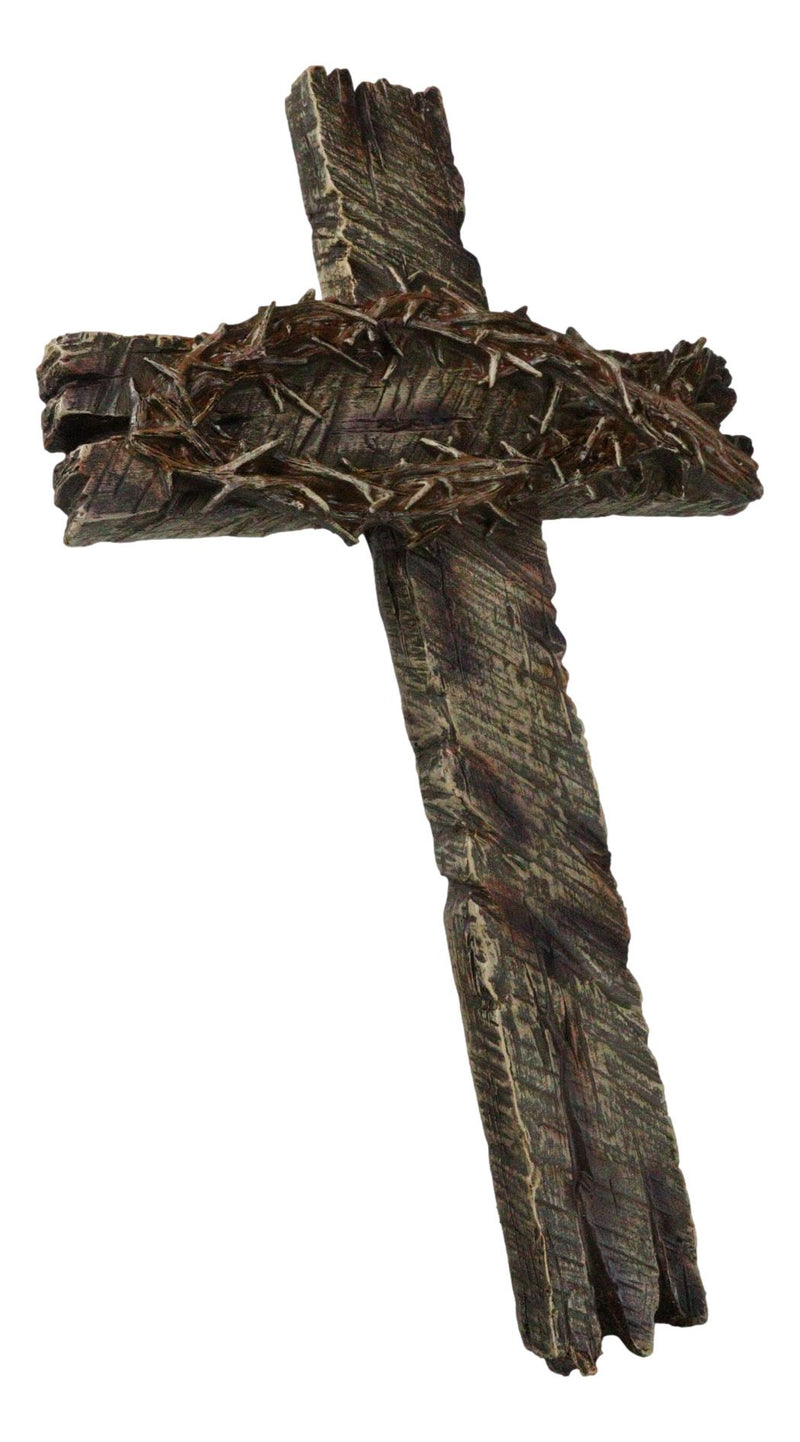 Rustic Western Faux Distressed Wood Crown Of Thorns Ichthys Fish Wall Cross