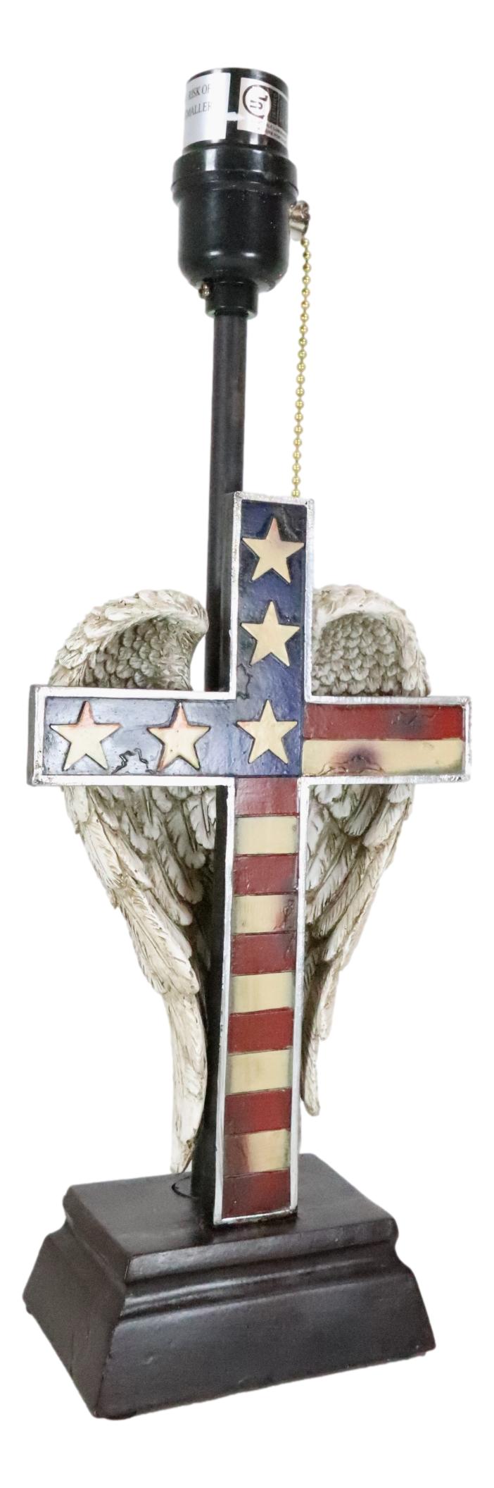 Country Rustic Western Old Faithful American Flag Silver Angel Wings Table Lamp