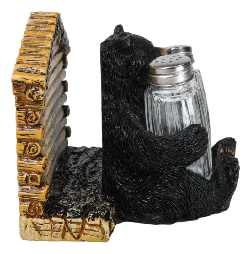 Forest Black Bear By Wooden Lodge Napkin And Glass Salt Pepper Shakers Holder