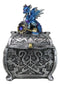 Metallic Blue Ocean Dragon Holding Rune Key On Treasure Chest Trinket Box